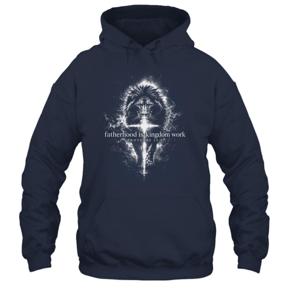 Fatherhood Is Kingdom Work Retro Faith Based Lion Cross Shirt & Hoodie | teecentury