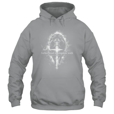 Fatherhood Is Kingdom Work Retro Faith Based Lion Cross Shirt & Hoodie | teecentury