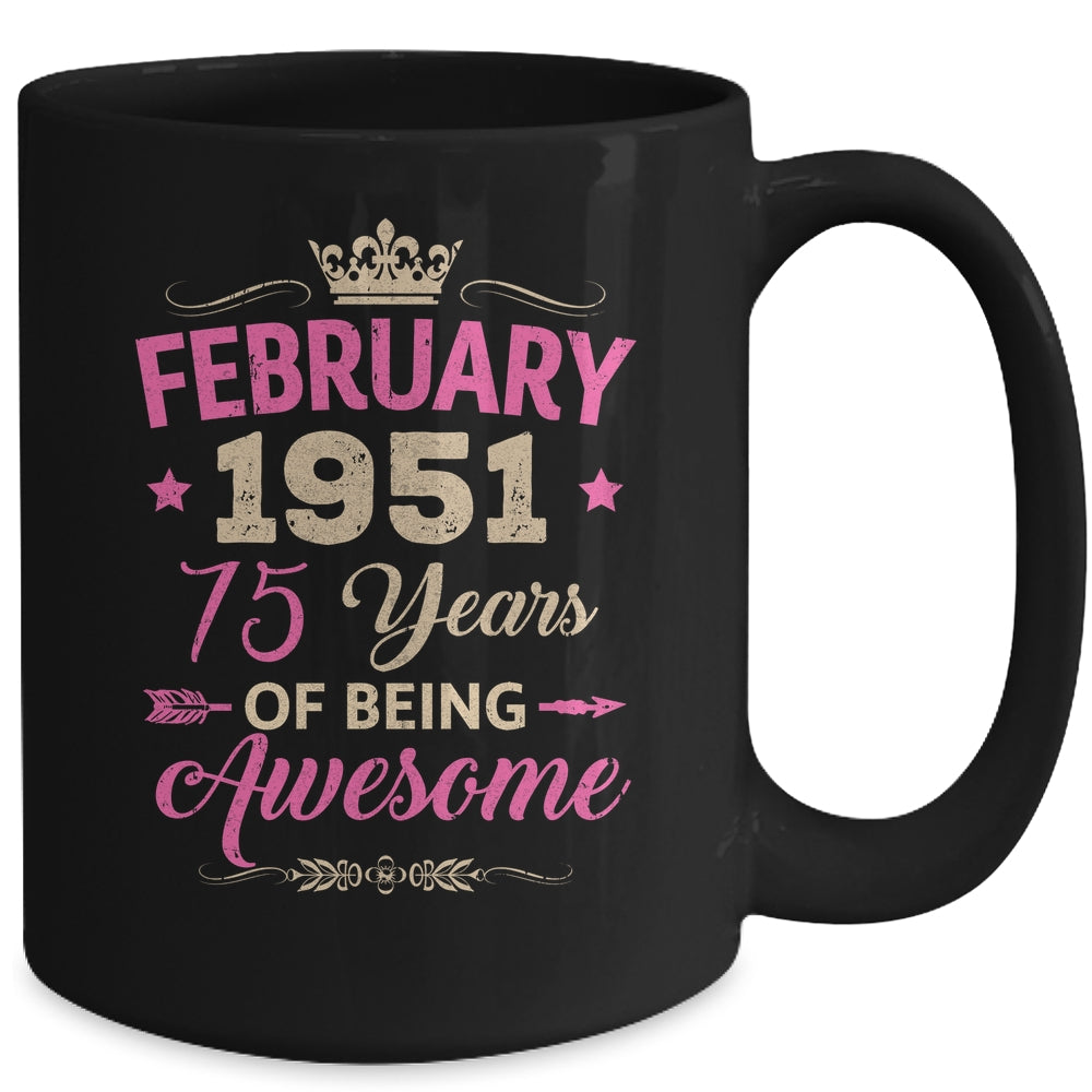 February 1951 75 Years Of Being Awesome Retro 75th Birthday Mug | teecentury