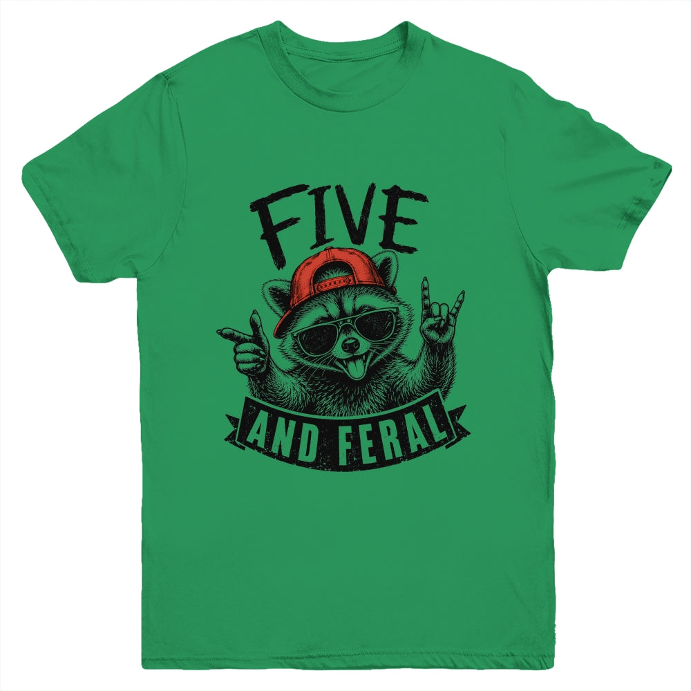 Feral And Five Raccoon Funny 5Th Birthday Girls Boys Kids Youth Shirt | teecentury