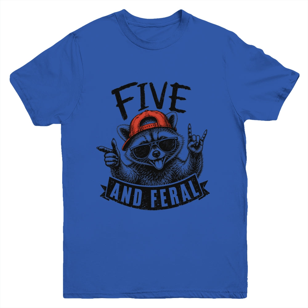 Feral And Five Raccoon Funny 5Th Birthday Girls Boys Kids Youth Shirt | teecentury