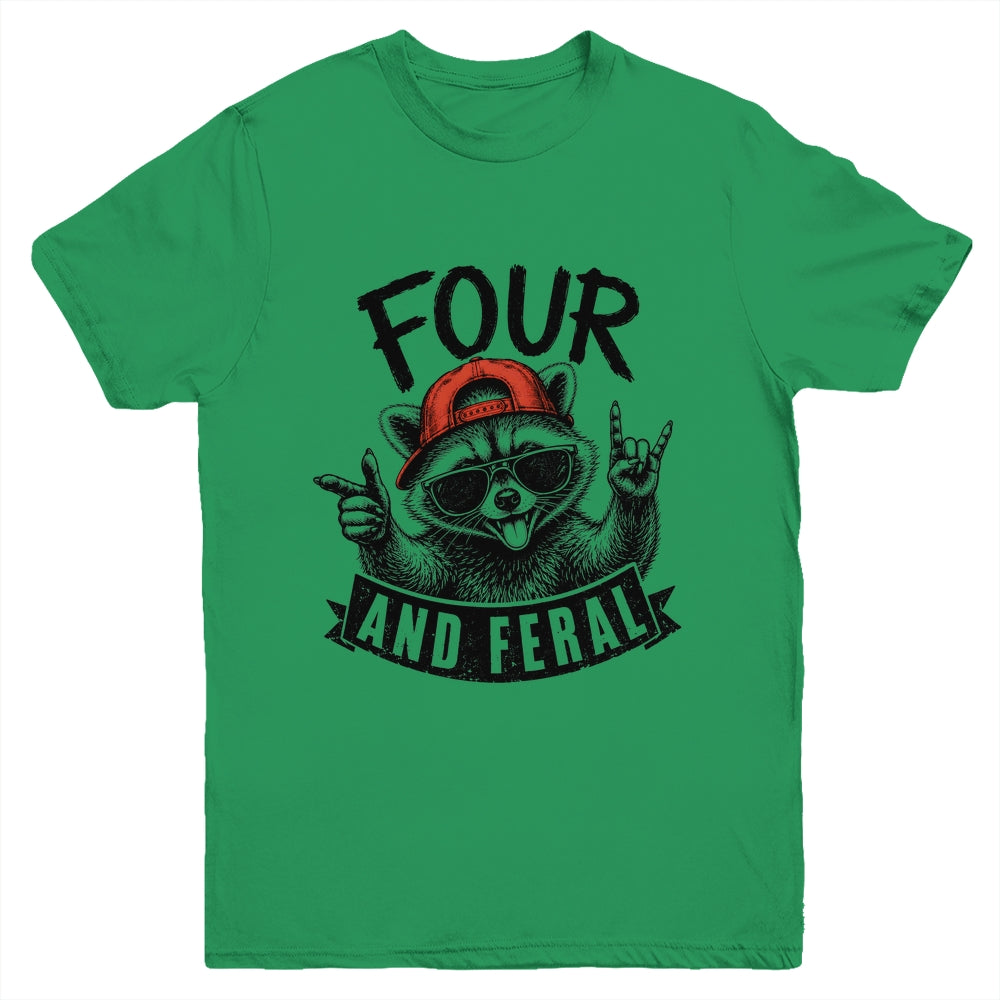 Feral And Four Raccoon Funny 4Th Birthday Girls Boys Kids Youth Shirt | teecentury