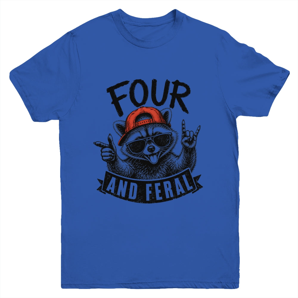 Feral And Four Raccoon Funny 4Th Birthday Girls Boys Kids Youth Shirt | teecentury