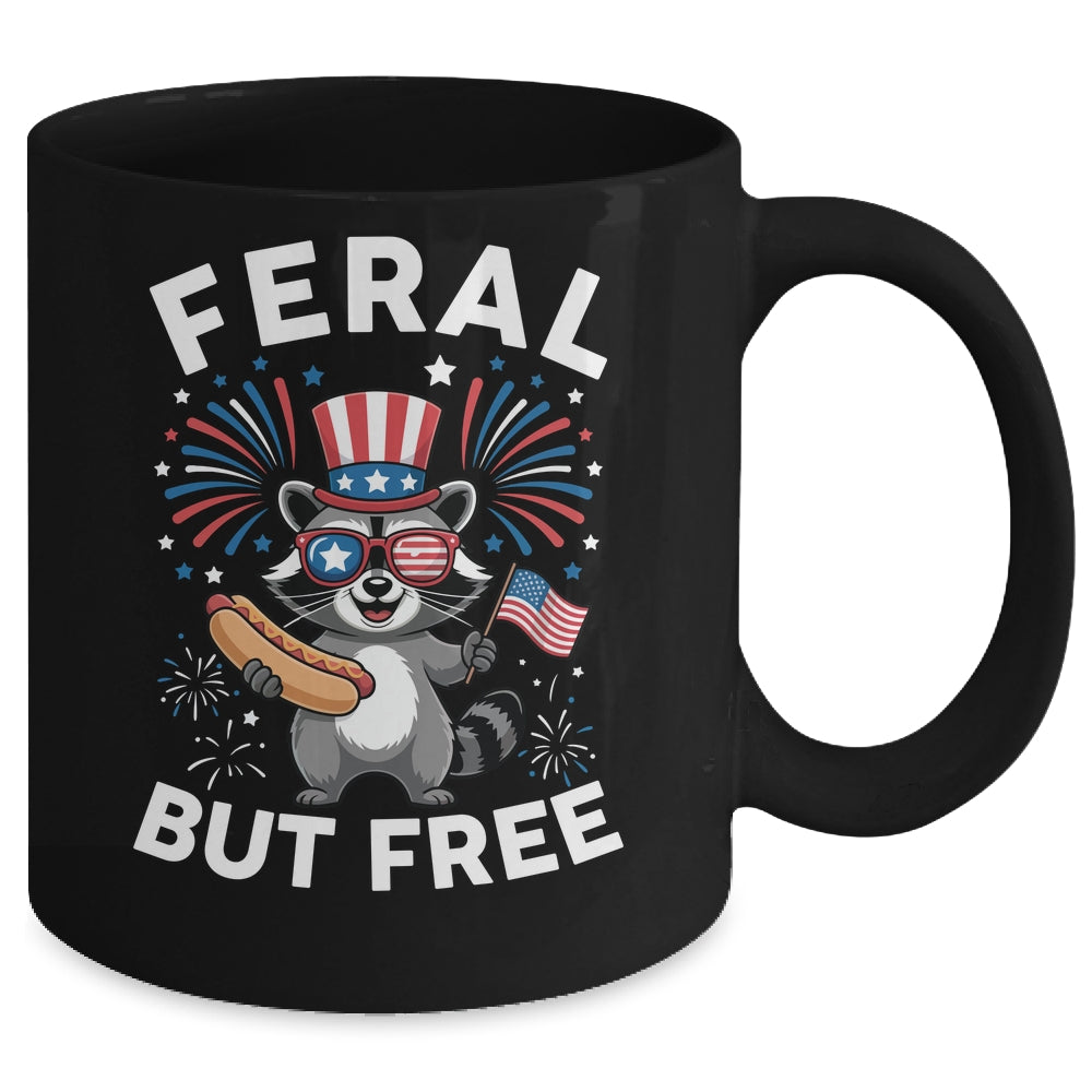 Feral But Free Patriotic Raccoon 4th Of July Raccoon Hotdog Mug | teecentury