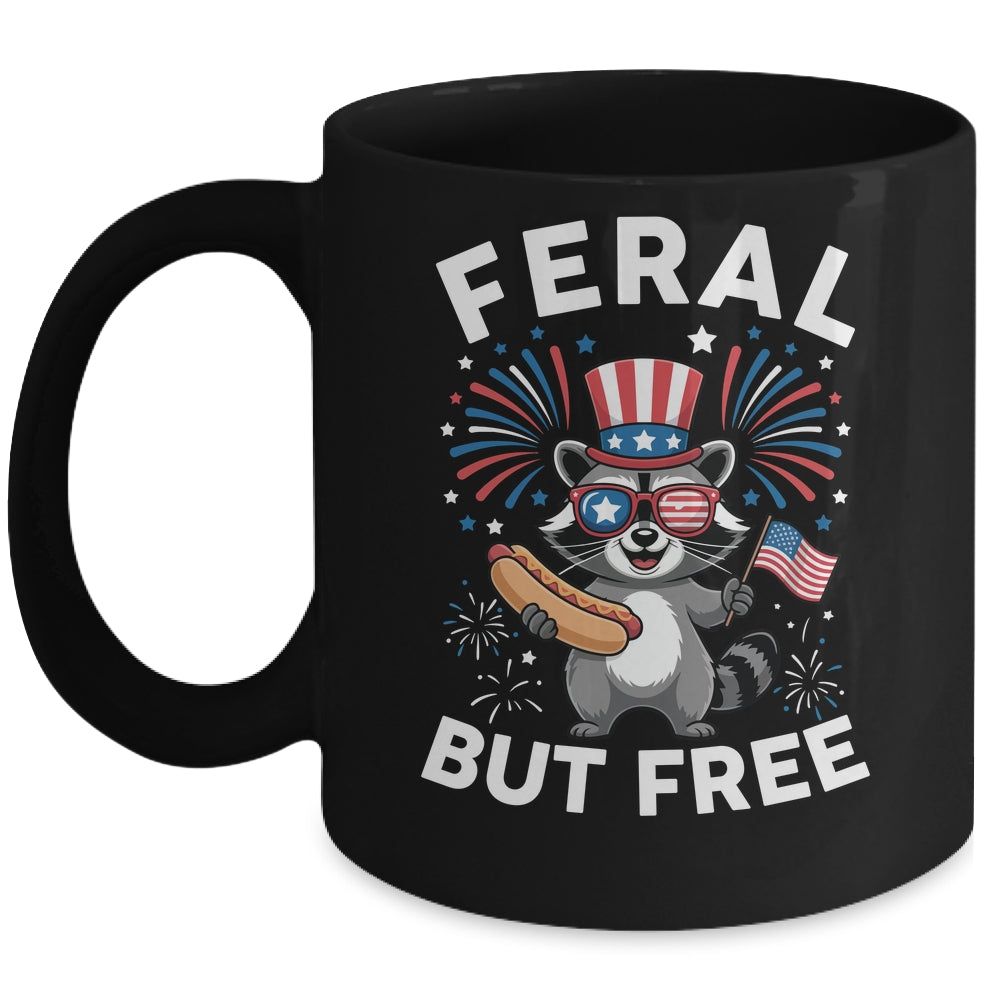 Feral But Free Patriotic Raccoon 4th Of July Raccoon Hotdog Mug | teecentury