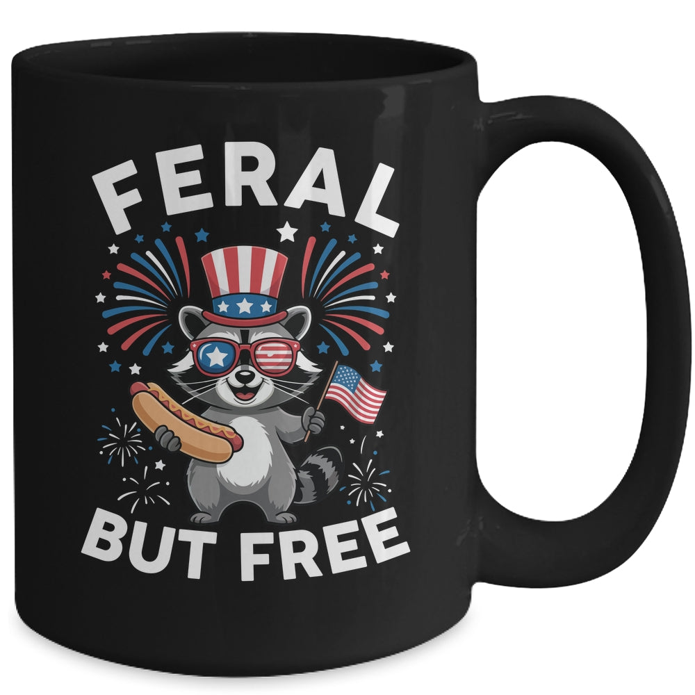 Feral But Free Patriotic Raccoon 4th Of July Raccoon Hotdog Mug | teecentury