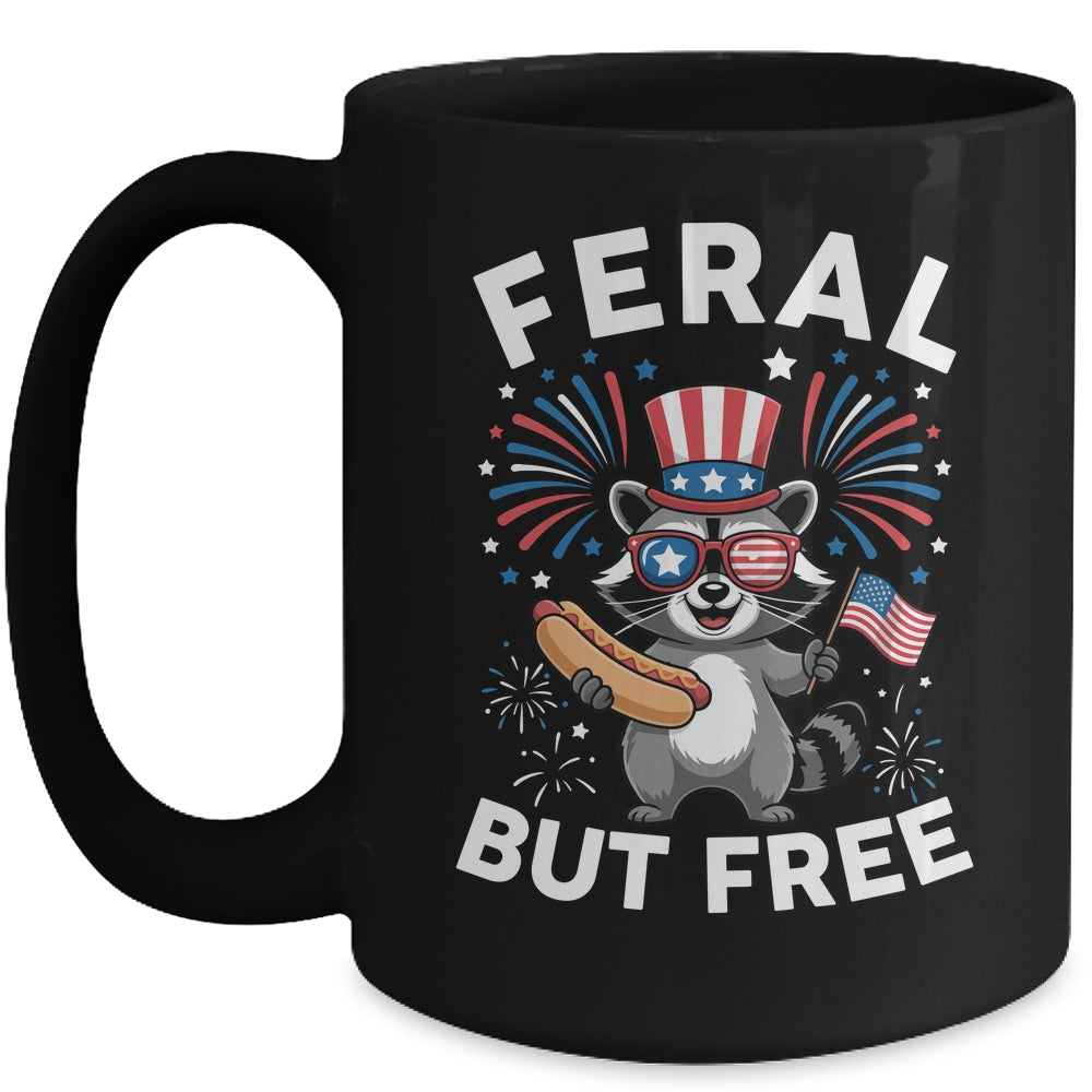 Feral But Free Patriotic Raccoon 4th Of July Raccoon Hotdog Mug | teecentury