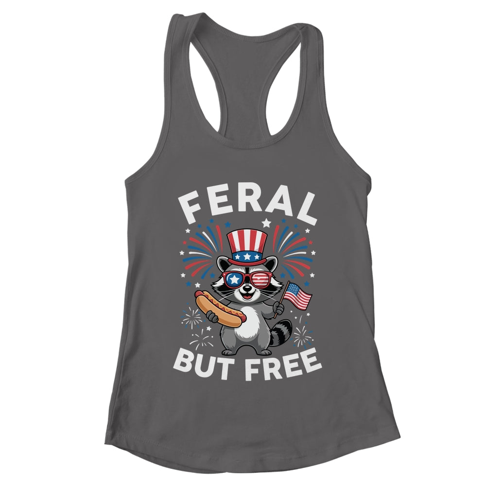 Feral But Free Patriotic Raccoon 4th Of July Raccoon Hotdog Shirt & Tank Top | teecentury