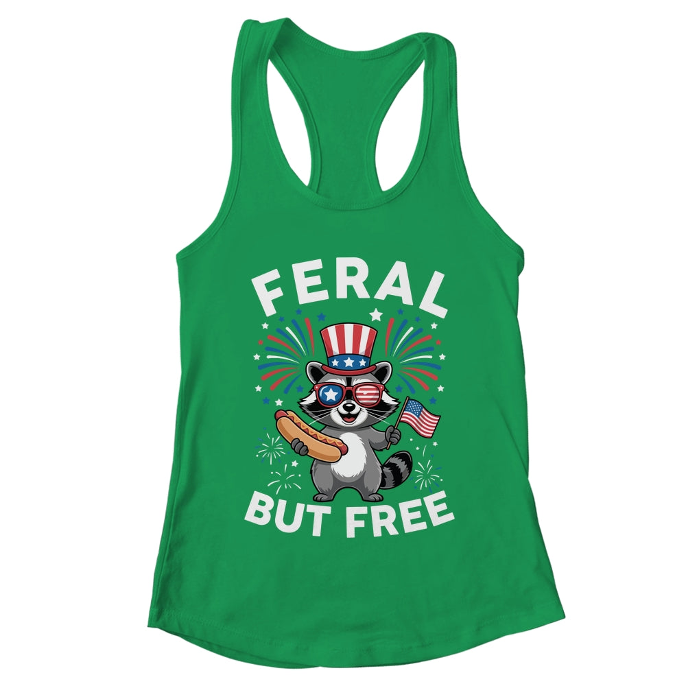 Feral But Free Patriotic Raccoon 4th Of July Raccoon Hotdog Shirt & Tank Top | teecentury