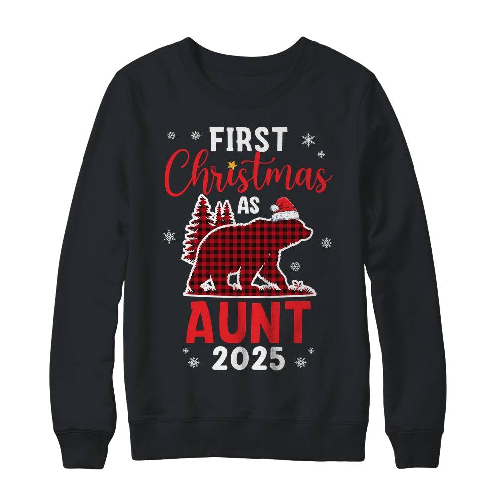 First Christmas As Aunt Red Plaid Bear Santa Hat 2025 Shirt & Sweatshirt | teecentury