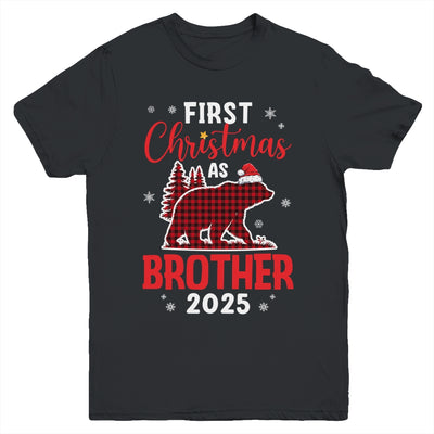 First Christmas As Brother Red Plaid Bear Santa Hat 2025 Youth Shirt | teecentury