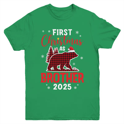 First Christmas As Brother Red Plaid Bear Santa Hat 2025 Youth Shirt | teecentury