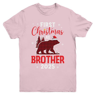 First Christmas As Brother Red Plaid Bear Santa Hat 2025 Youth Shirt | teecentury