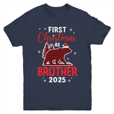 First Christmas As Brother Red Plaid Bear Santa Hat 2025 Youth Shirt | teecentury