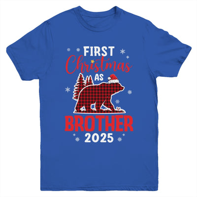 First Christmas As Brother Red Plaid Bear Santa Hat 2025 Youth Shirt | teecentury
