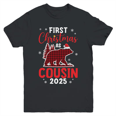 First Christmas As Cousin Red Plaid Bear Santa Hat 2025 Youth Shirt | teecentury