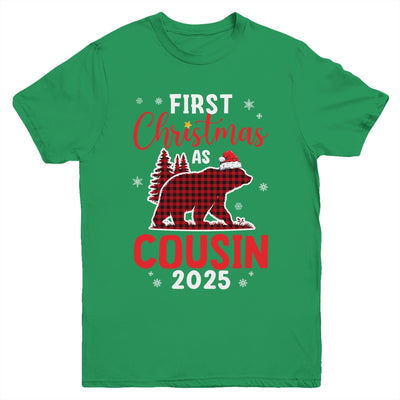 First Christmas As Cousin Red Plaid Bear Santa Hat 2025 Youth Shirt | teecentury