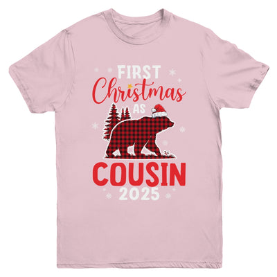 First Christmas As Cousin Red Plaid Bear Santa Hat 2025 Youth Shirt | teecentury