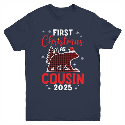 First Christmas As Cousin Red Plaid Bear Santa Hat 2025 Youth Shirt | teecentury