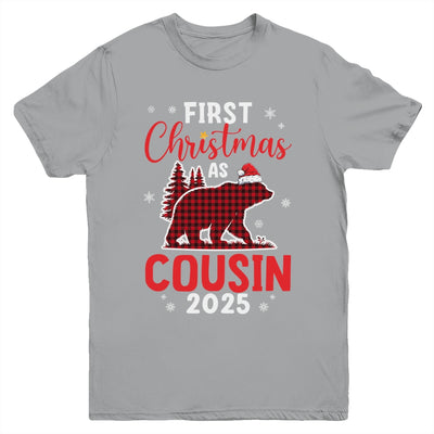 First Christmas As Cousin Red Plaid Bear Santa Hat 2025 Youth Shirt | teecentury