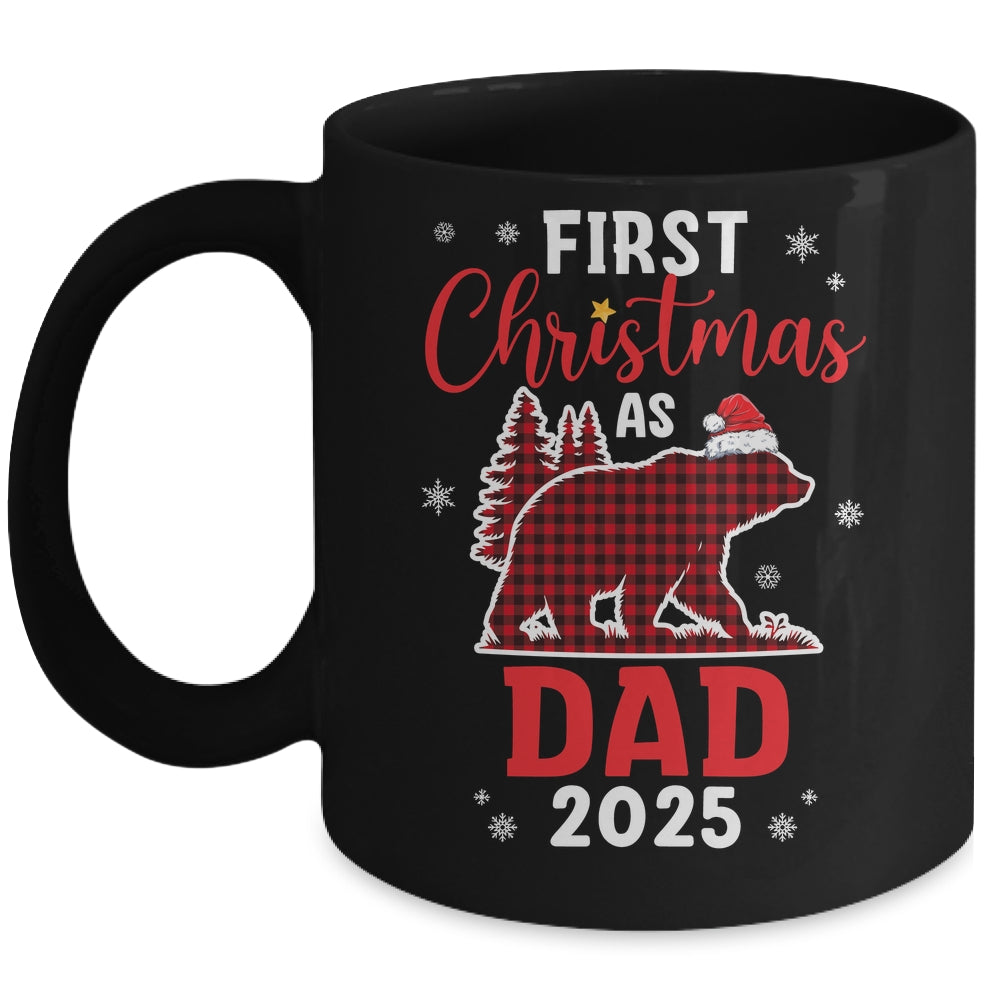 First Christmas As Dad Red Plaid Bear Santa Hat 2025 Mug | teecentury