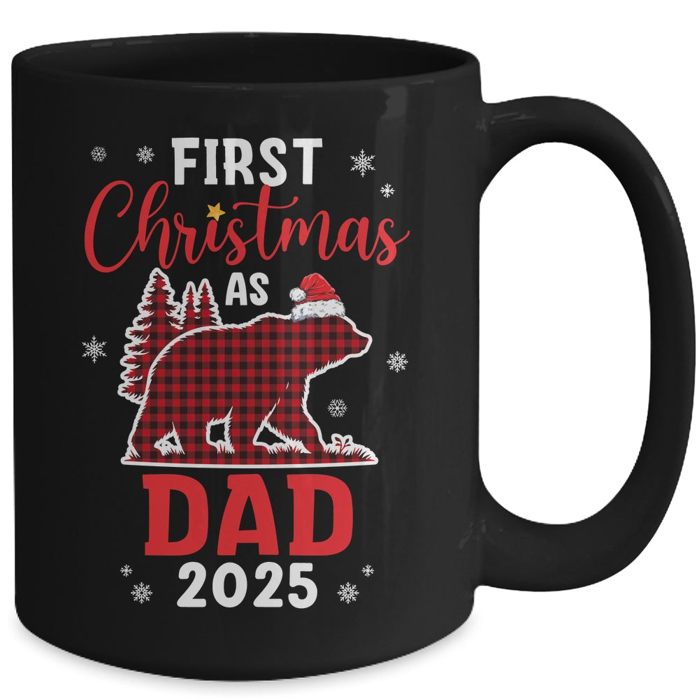 First Christmas As Dad Red Plaid Bear Santa Hat 2025 Mug | teecentury
