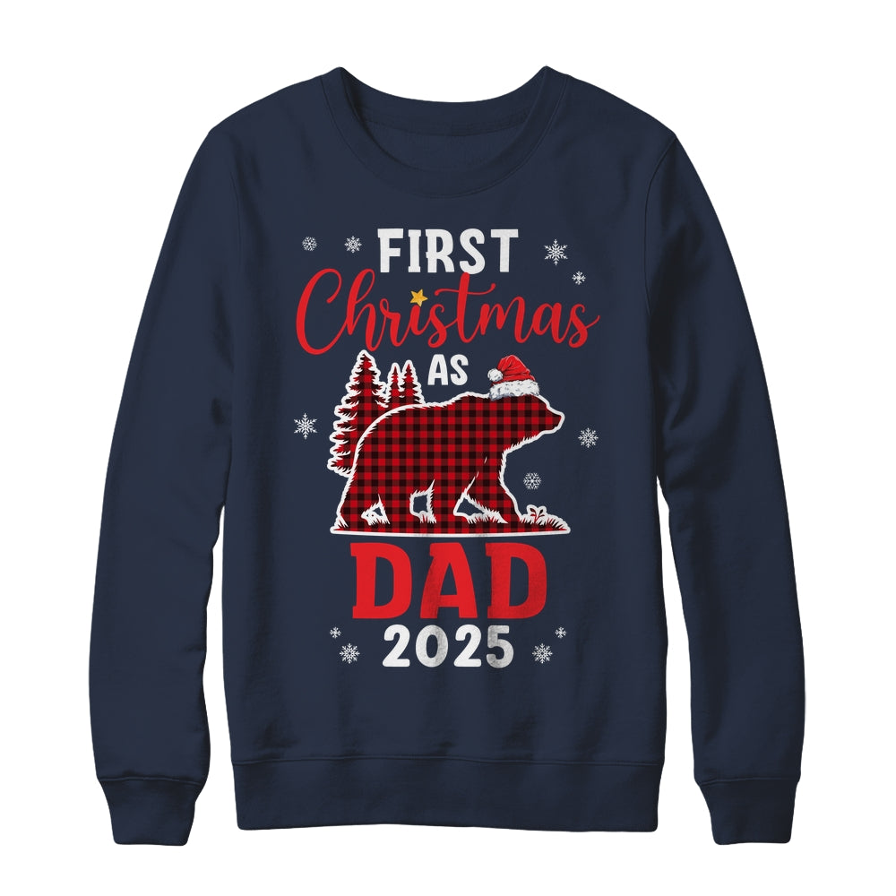 First Christmas As Dad Red Plaid Bear Santa Hat 2025 Shirt & Sweatshirt | teecentury