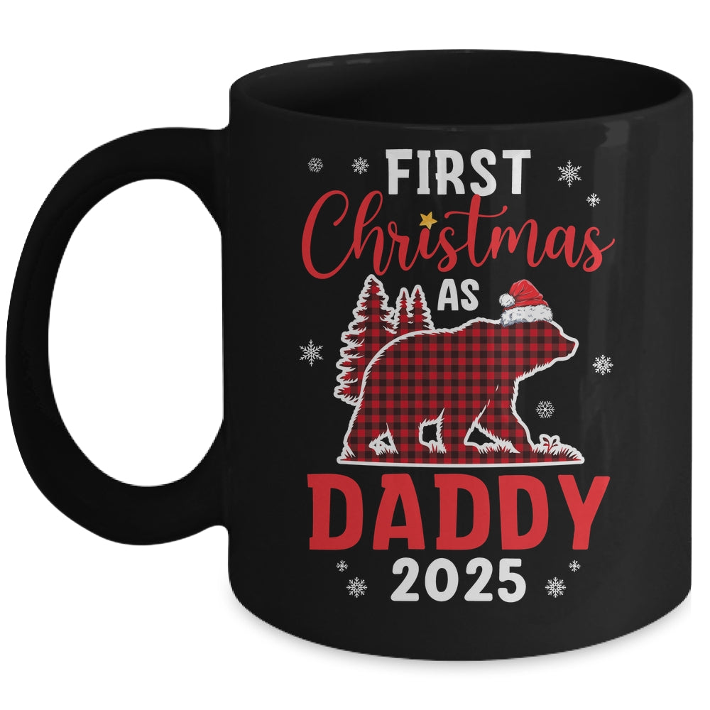 First Christmas As Daddy Red Plaid Bear Santa Hat 2025 Mug | teecentury