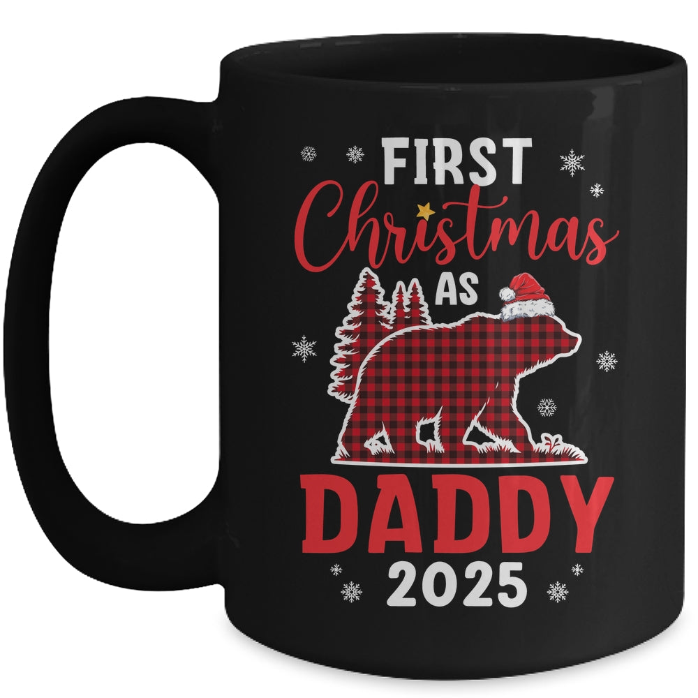 First Christmas As Daddy Red Plaid Bear Santa Hat 2025 Mug | teecentury