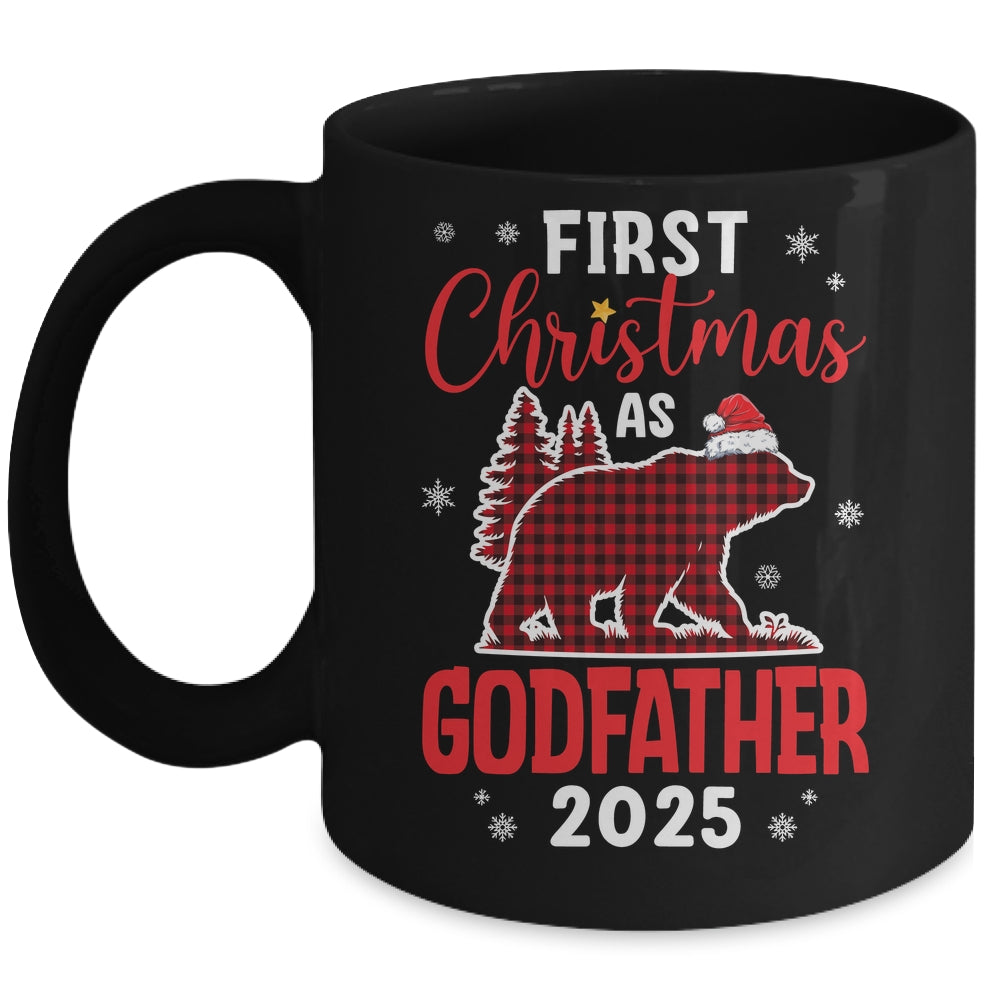 First Christmas As Godfather Red Plaid Bear Santa Hat 2025 Mug | teecentury