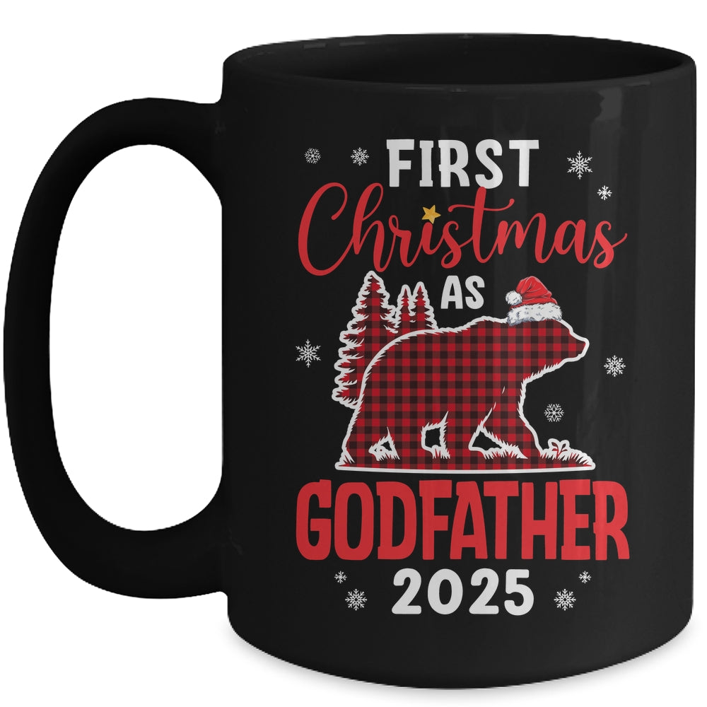 First Christmas As Godfather Red Plaid Bear Santa Hat 2025 Mug | teecentury