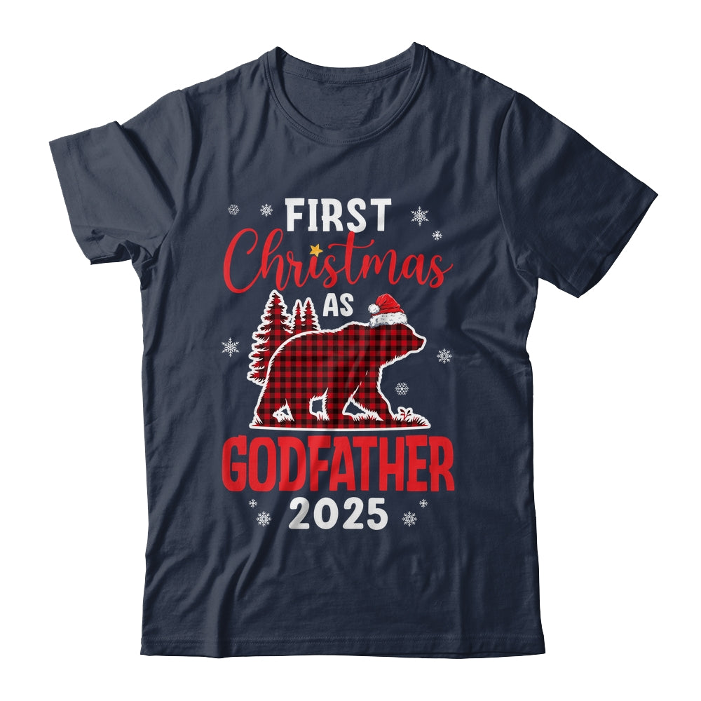 First Christmas As Godfather Red Plaid Bear Santa Hat 2025 Shirt & Sweatshirt | teecentury