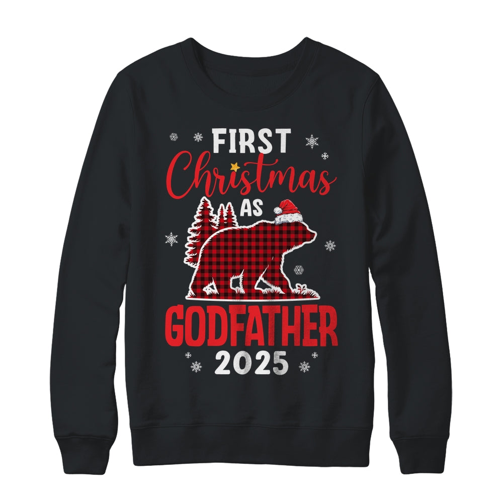 First Christmas As Godfather Red Plaid Bear Santa Hat 2025 Shirt & Sweatshirt | teecentury