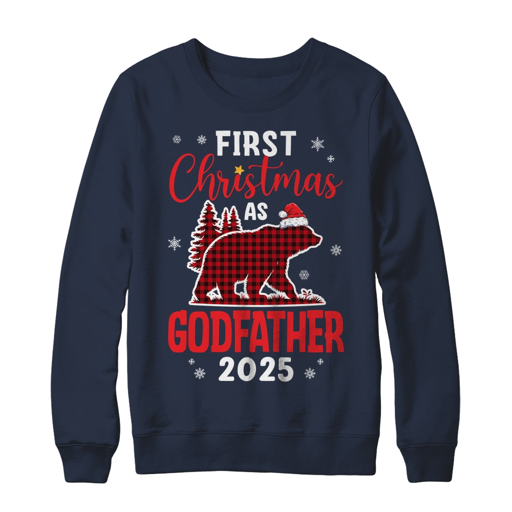 First Christmas As Godfather Red Plaid Bear Santa Hat 2025 Shirt & Sweatshirt | teecentury