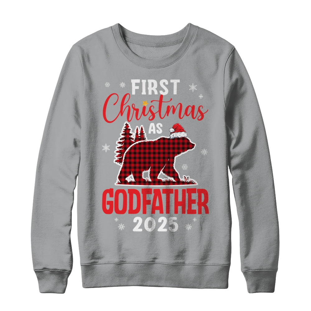 First Christmas As Godfather Red Plaid Bear Santa Hat 2025 Shirt & Sweatshirt | teecentury