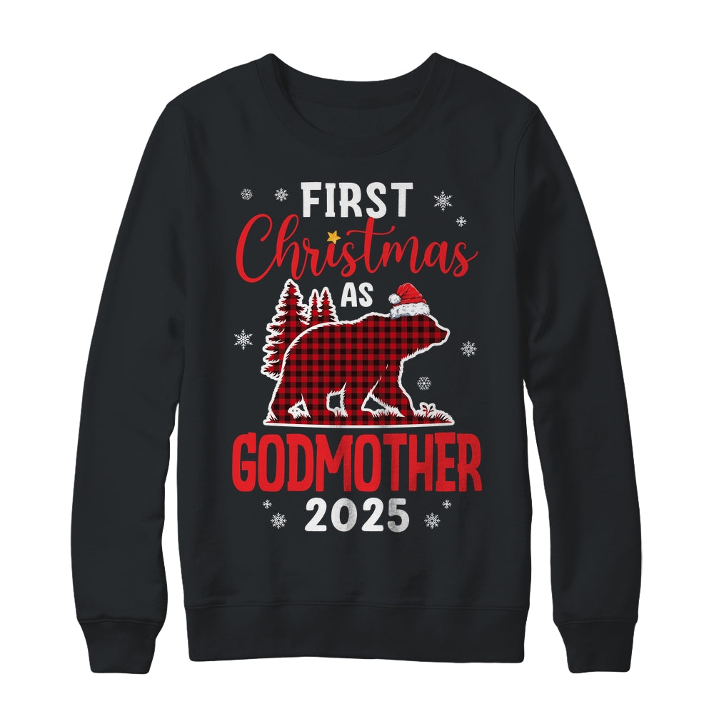 First Christmas As Godmother Red Plaid Bear Santa Hat 2025 Shirt & Sweatshirt | teecentury