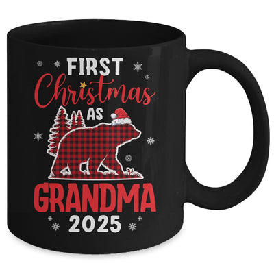 First Christmas As Grandma Red Plaid Bear Santa Hat 2025 Mug | teecentury