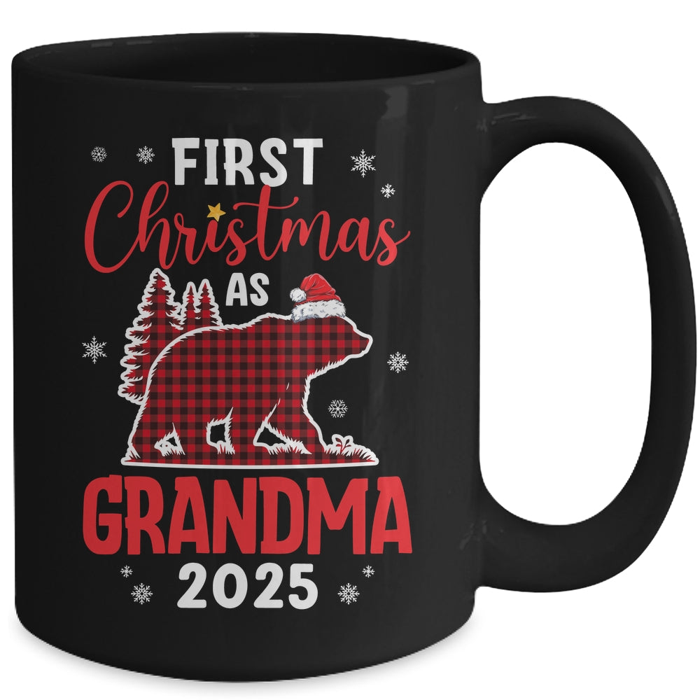 First Christmas As Grandma Red Plaid Bear Santa Hat 2025 Mug | teecentury