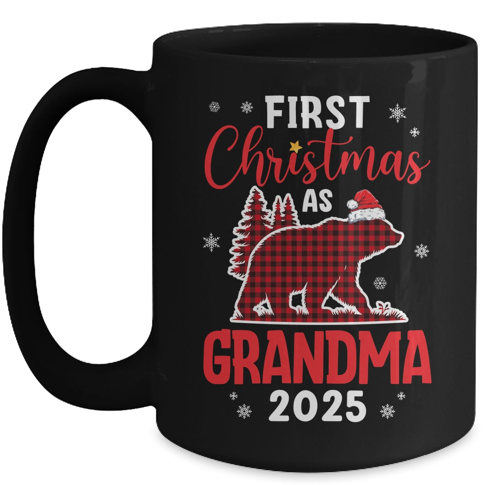 First Christmas As Grandma Red Plaid Bear Santa Hat 2025 Mug | teecentury