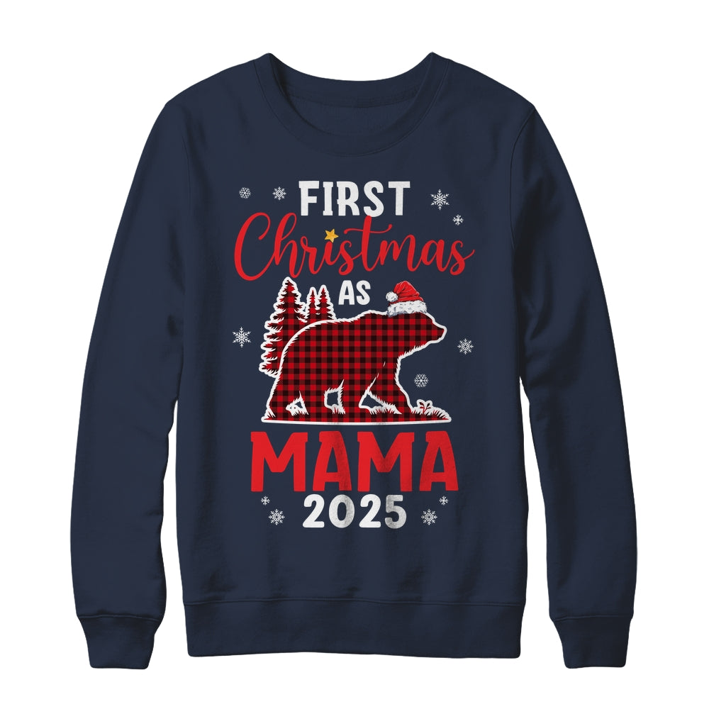 First Christmas As Mama Red Plaid Bear Santa Hat 2025 Shirt & Sweatshirt | teecentury