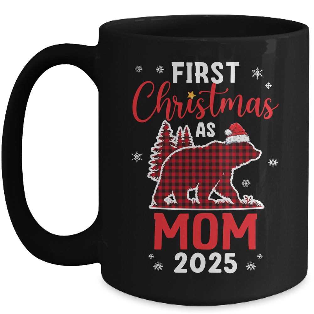 First Christmas As Mom Red Plaid Bear Santa Hat 2025 Mug | teecentury