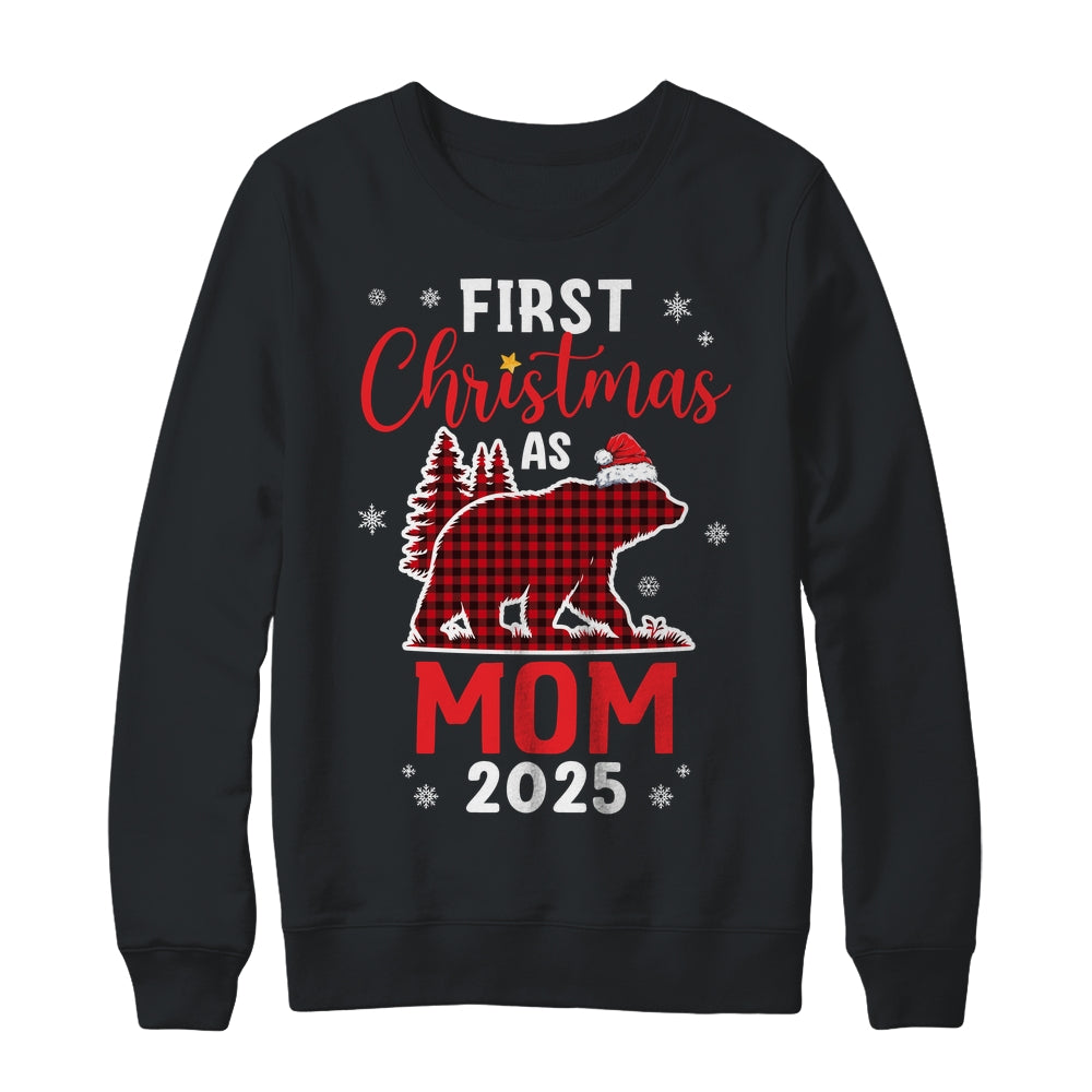 First Christmas As Mom Red Plaid Bear Santa Hat 2025 Shirt & Sweatshirt | teecentury