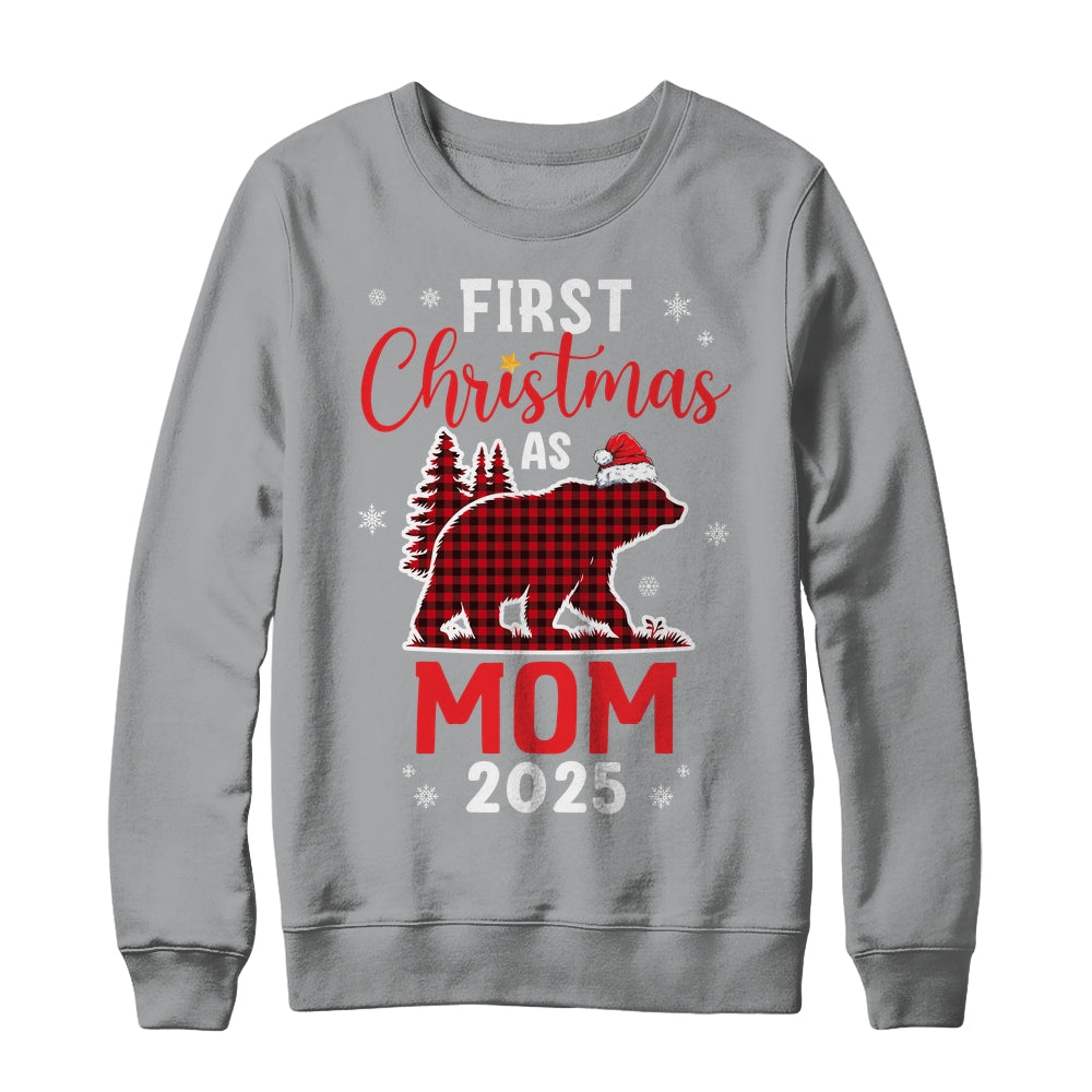 First Christmas As Mom Red Plaid Bear Santa Hat 2025 Shirt & Sweatshirt | teecentury