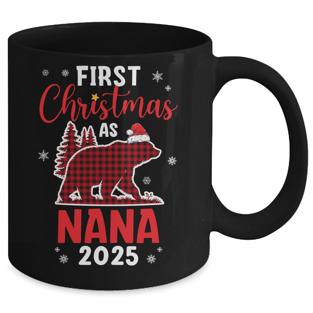 First Christmas As Nana Red Plaid Bear Santa Hat 2025 Mug | teecentury