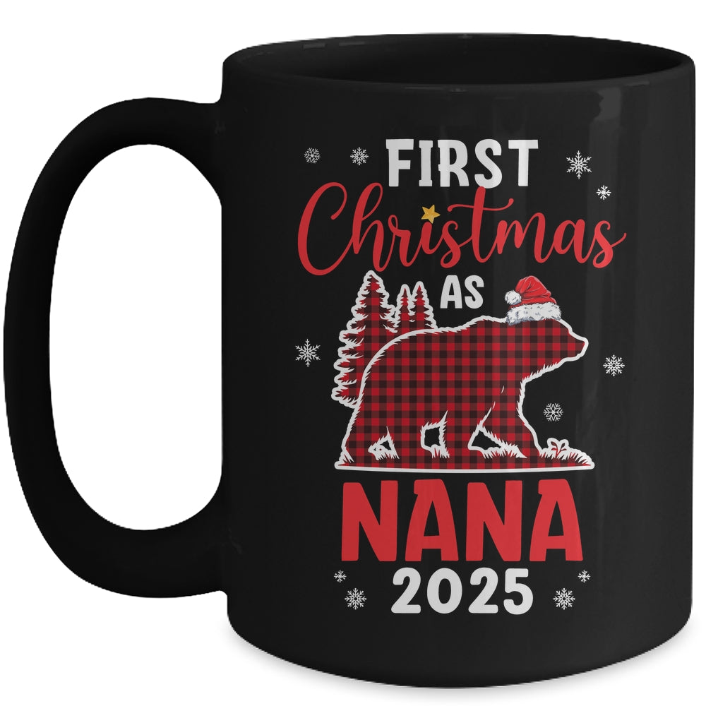 First Christmas As Nana Red Plaid Bear Santa Hat 2025 Mug | teecentury