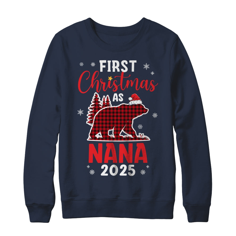 First Christmas As Nana Red Plaid Bear Santa Hat 2025 Shirt & Sweatshirt | teecentury