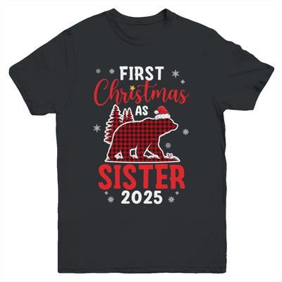 First Christmas As Sister Red Plaid Bear Santa Hat 2025 Youth Shirt | teecentury