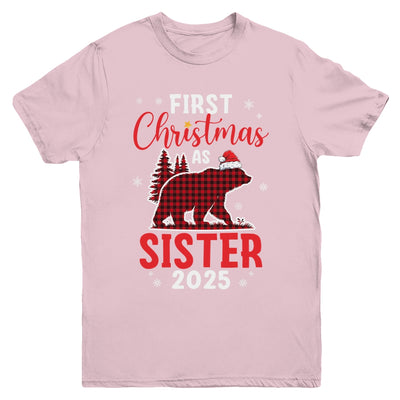 First Christmas As Sister Red Plaid Bear Santa Hat 2025 Youth Shirt | teecentury