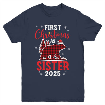 First Christmas As Sister Red Plaid Bear Santa Hat 2025 Youth Shirt | teecentury