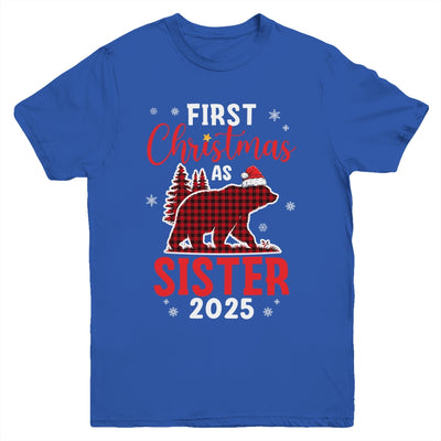 First Christmas As Sister Red Plaid Bear Santa Hat 2025 Youth Shirt | teecentury